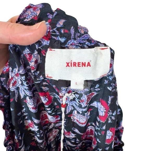 XIRENA Lea Shirred Off the Shoulder Tiered Silk Blend Dress Black Beauty Floral - Picture 12 of 16